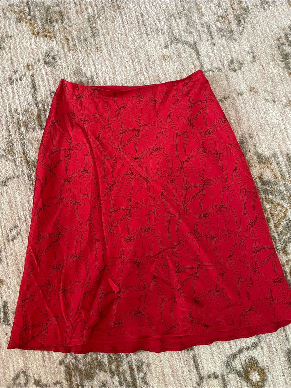 LOFT Red A-Line Skirt with Black Floral Outline